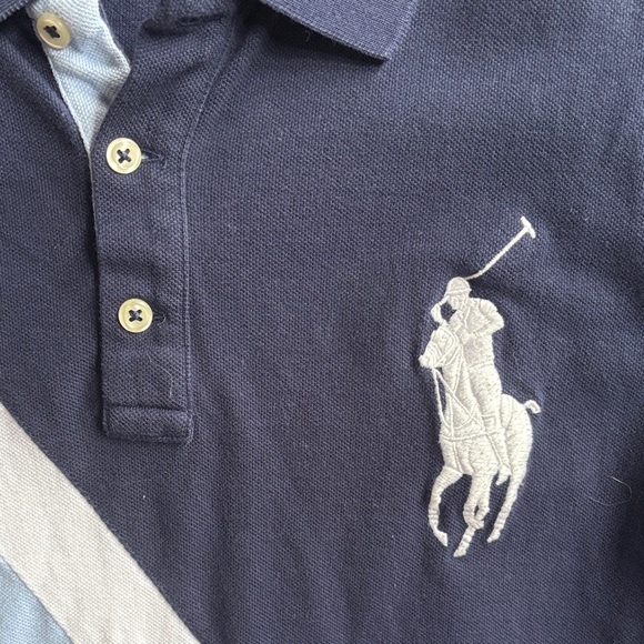 Polo by Ralph Lauren Dark Blue Polo with Light Blue Stripe - Picture 2 of 6